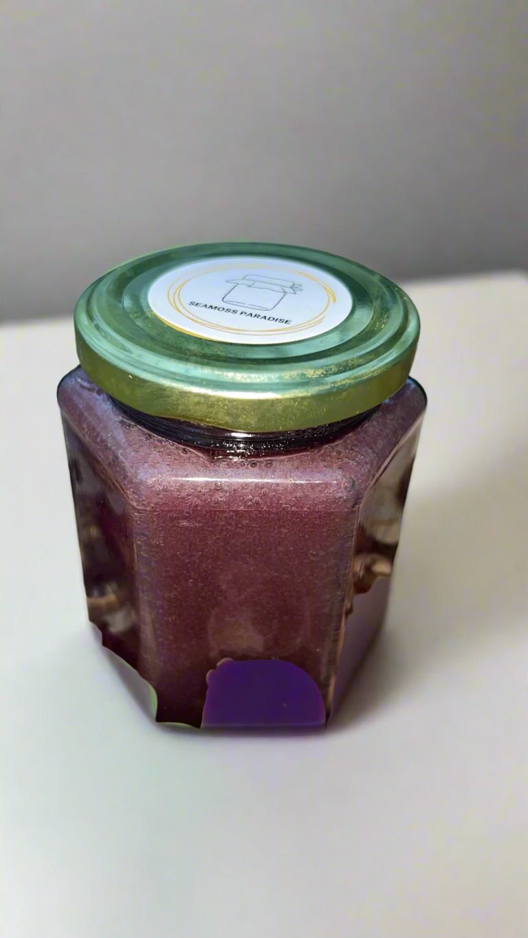 280ml organic purple seamoss gel. Front shot