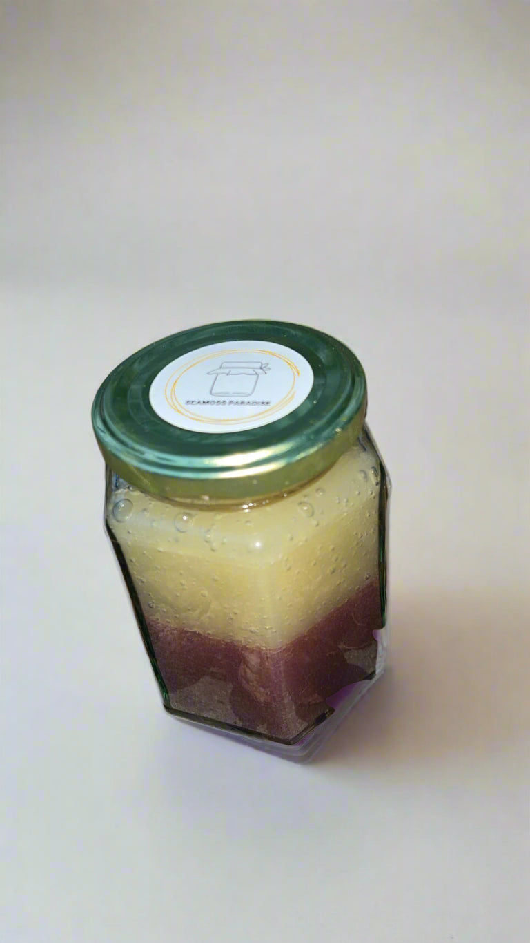 280ml organic purple & gold seamoss. Front shot